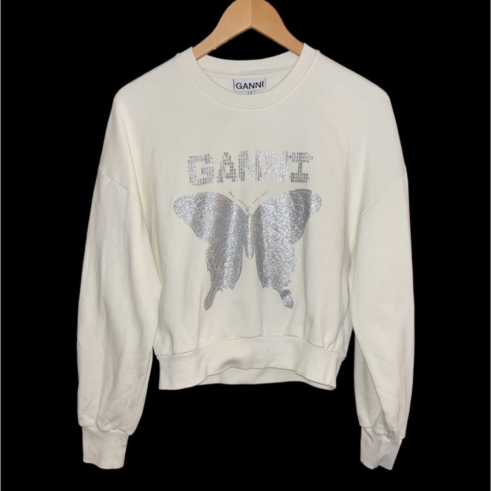 GANNI Cream Sweatshirt with Silver Butterfly, Small - Picture 4 of 9